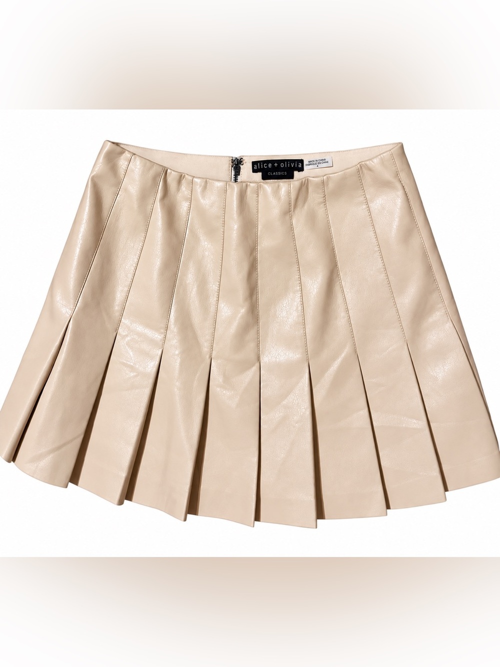 Alice + Olivia Carter Vegan Mini Skirt in Almond/Size 4 - Picture 3 of 9